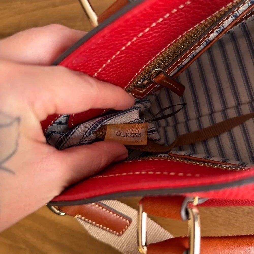 Dooney & Bourke Pebbled Leather Satchel Red Crossbody Bag Gold Hardware